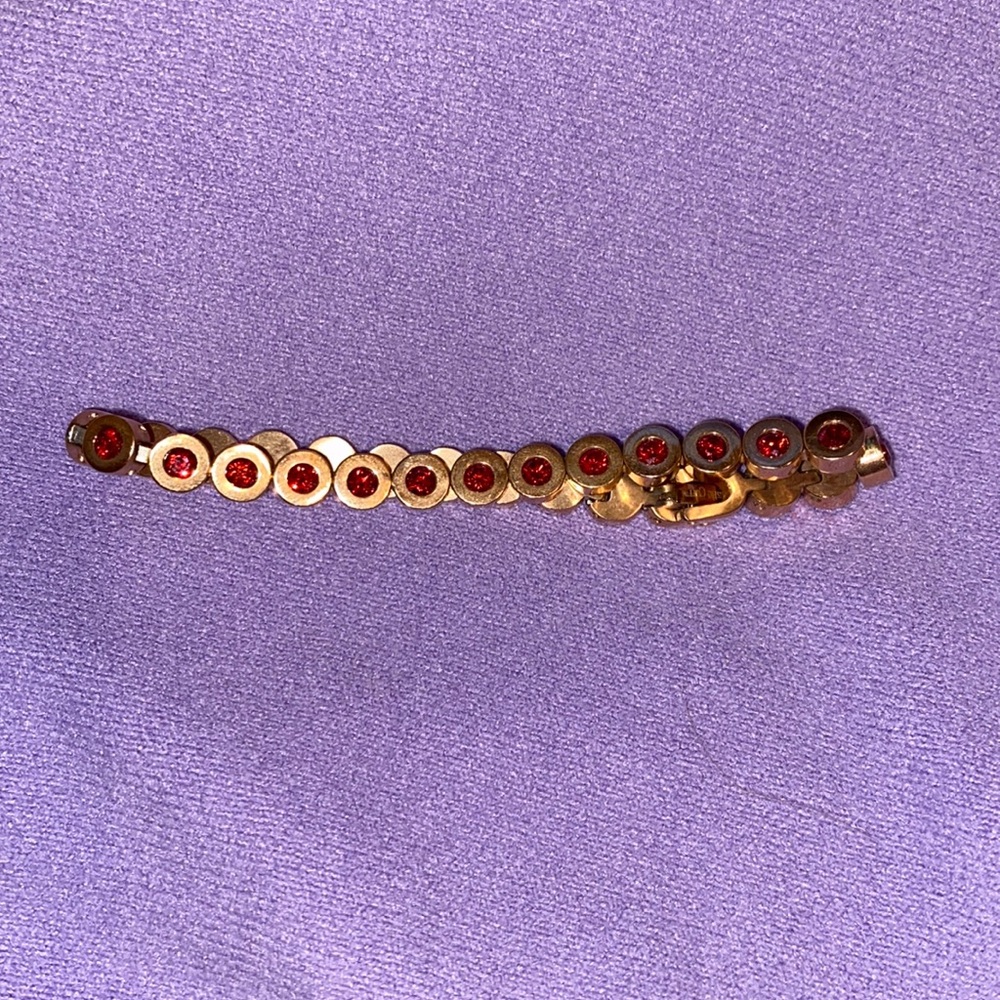 Rustic cuff rose gold bracelet. Red stone.